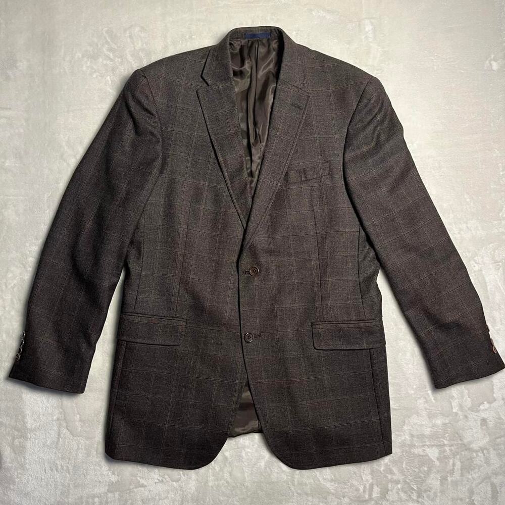 Loro Piana Wool Daniel Cremieux Blazer 42L Brown Plaid Suit Jacket Sports Coat